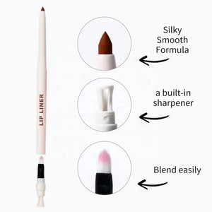 PRIVATE LABEL, 100pcs Wholesale Luxury PREMIUM Quality Vegan, Cruelty Waterproof White Retractable Creamy Lip Liner with Brush and Sharpener High Pigmented Lipliner Pencil