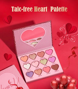 PRIVATE LABEL, 100pcs Wholesale Luxury PREMIUM Quality Vegan, Cute Pink High Pigmented Heart Palette with Mirror. 12 Shades.