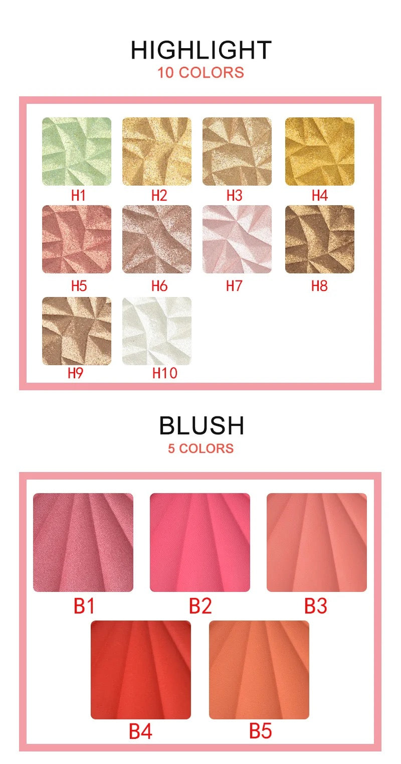 PRIVATE LABEL, 100 pcs Wholesale Luxury PREMIUM Quality Vegan, Cruelty Free, 
Custom Cute Pink/White and Gold Shell Cream Blusher, Single Compact Powder Blush. 5 Shades