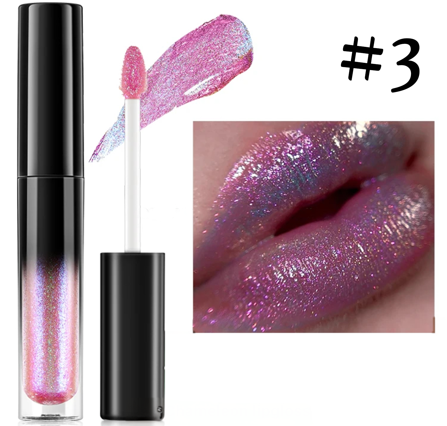 PRIVATE LABEL, 100 pcs Wholesale Luxury PREMIUM Quality Vegan, Cruelty Free, 
Waterproof, Transfer-proof, Long Lasting, High Pigmented Mesmerizing Multi-chrome Glitter Chameleon Lipgloss 14 Shades