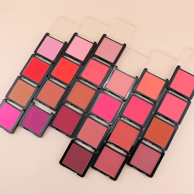 PRIVATE LABEL, 100pcs Wholesale Luxury PREMIUM Quality Vegan, Cruelty Free 
Custom Square Packaging, Waterproof Compact Pressed Powder Nude, Pink High Pigmented Blush. 22 Shades