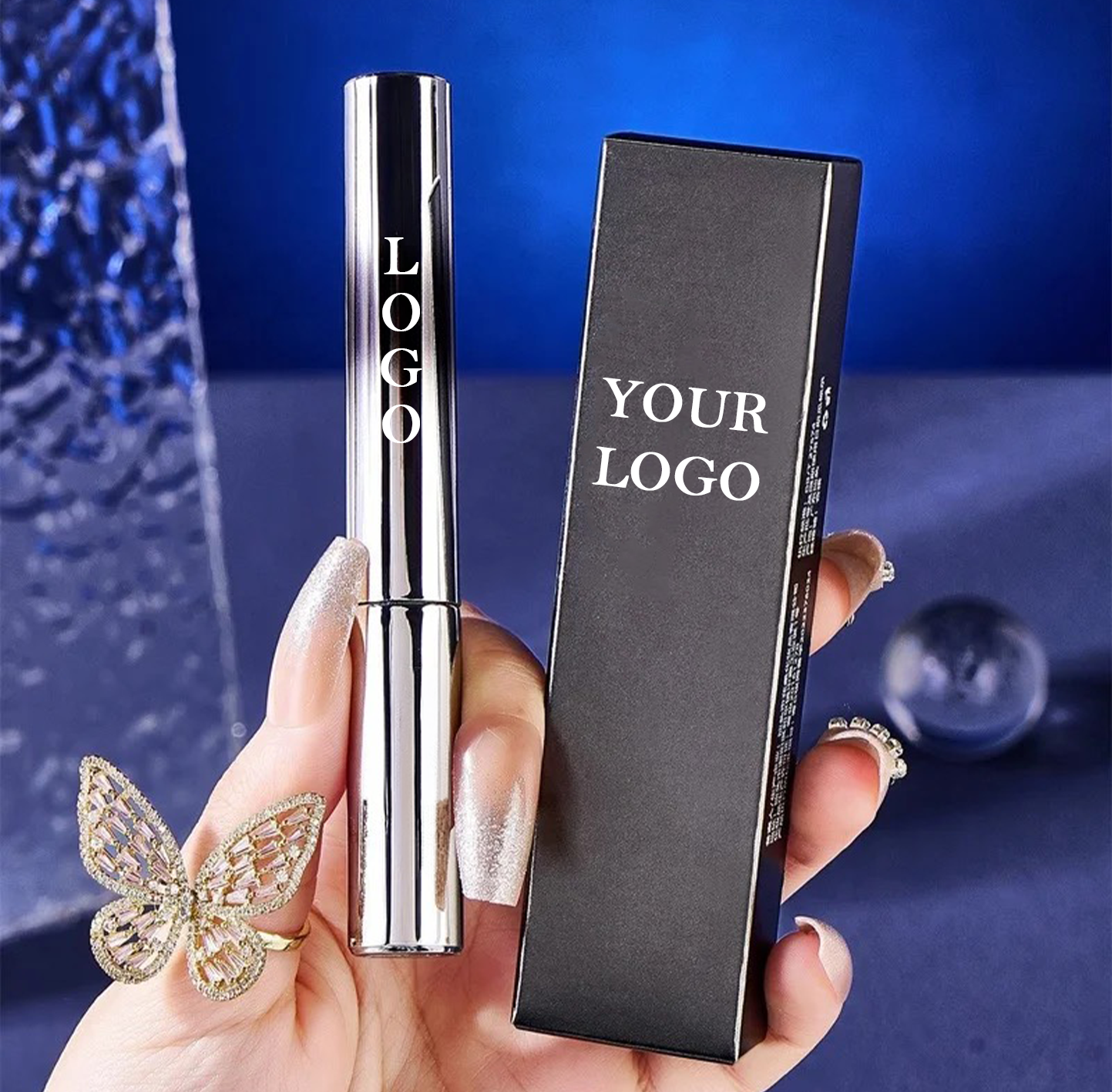 PRIVATE LABEL, 100 pcs Wholesale Luxury PREMIUM Quality Vegan, Cruelty Free 
Viral Metal Silver Plating Package, 4D Volume, Long Lasting Black Mascara with 360 Degree Self-Angled Threaded Brush for Even Coated Non-Clumping Lashes.