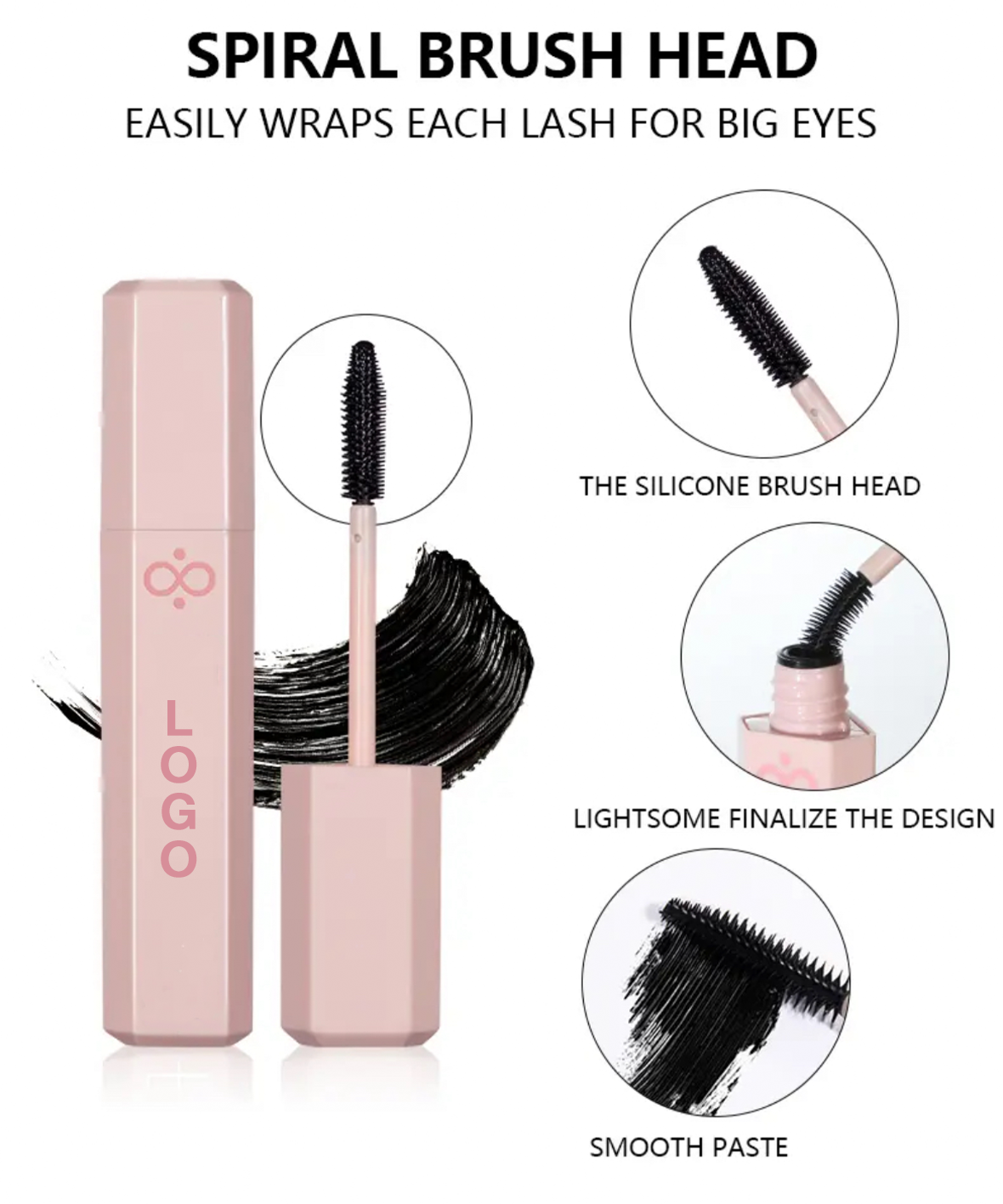 PRIVATE LABEL, 100pcs Wholesale Luxury PREMIUM Quality Vegan, Cruelty Free, Custom Pink Irregular Shape Mascara, Lightweight, Waterproof, Sweatproof, Volumizing, Waterproof Mascara, 3D Curl Mascara.