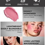 PRIVATE LABEL, 100pcs Wholesale Luxury PREMIUM quality Vegan, Cruelty Free, Ultra- Lux High Pigment Lightweight Rosy Flush Creamy Blush Stick, Custom High Quality Blush