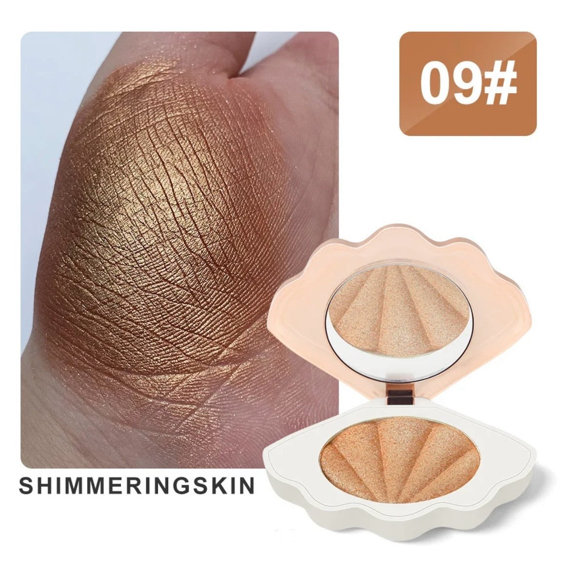 PRIVATE LABEL, 100 pcs Wholesale Luxury PREMIUM Quality Vegan, Cruelty Free, 
Unique Custom Cute Pink/White and Gold Shell Bronzer, Single Pressed Powder Highlighter 10 Shades