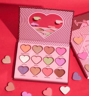 PRIVATE LABEL, 100pcs Wholesale Luxury PREMIUM Quality Vegan, Cute Pink High Pigmented Heart Palette with Mirror. 12 Shades.