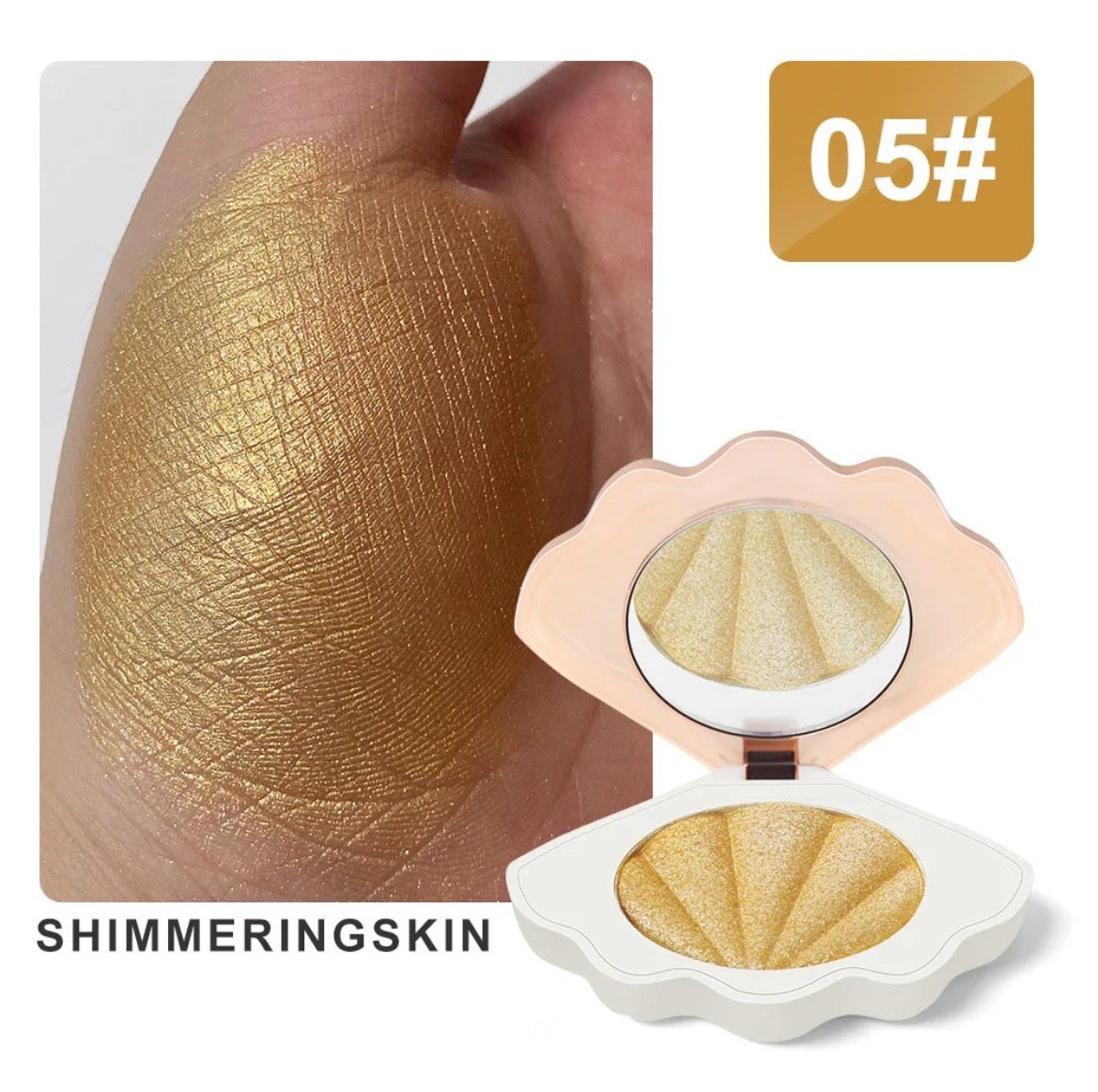 PRIVATE LABEL, 100 pcs Wholesale Luxury PREMIUM Quality Vegan, Cruelty Free, 
Unique Custom Cute Pink/White and Gold Shell Bronzer, Single Pressed Powder Highlighter 10 Shades