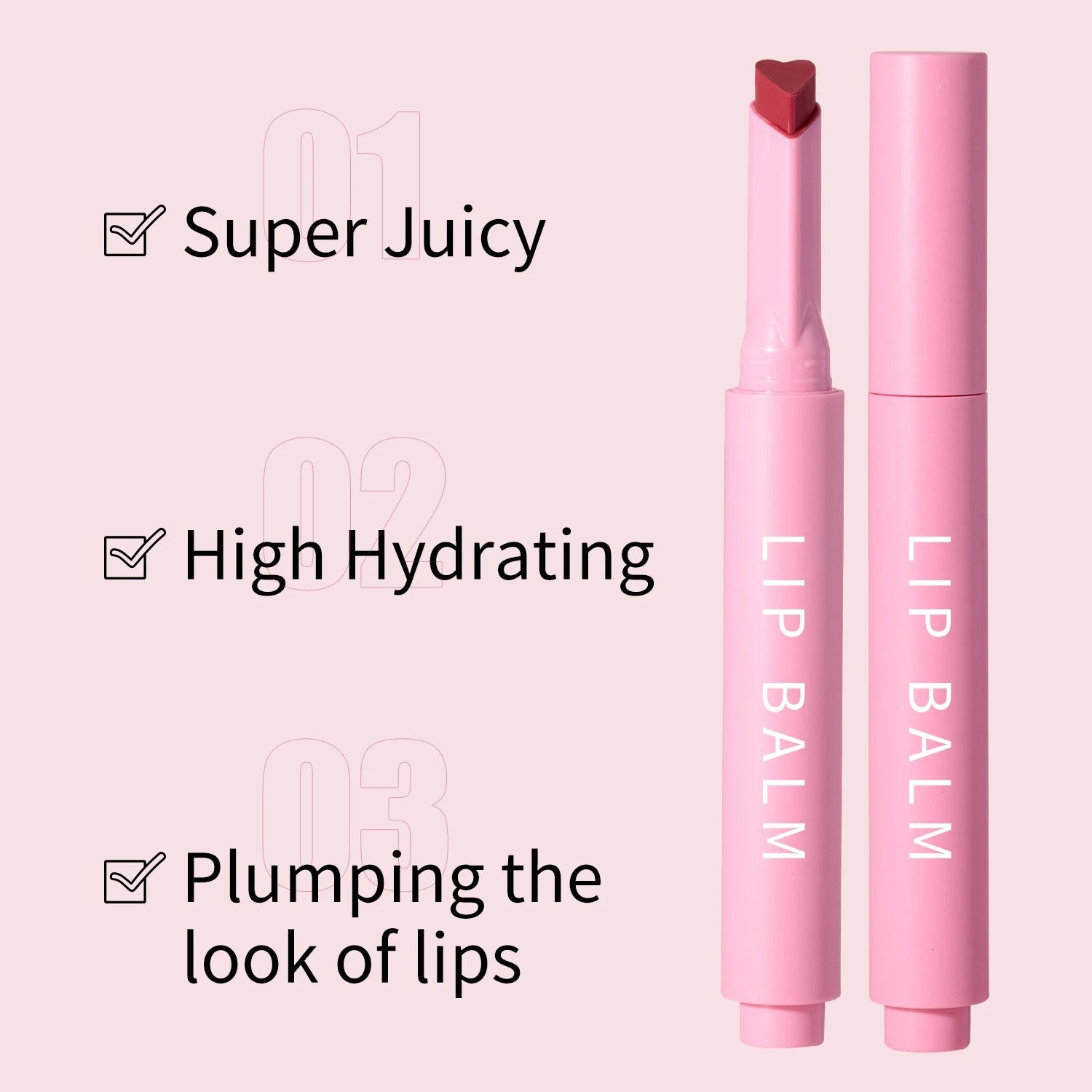 PRIVATE LABEL, Wholesale 100 pcs Luxury PREMIUM Quality Pre-Super Juicy Hydrating Heart Shaped Lip Balm Pen Press Treatment. 15 Colours