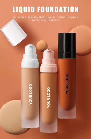 PRIVATE LABEL, Wholesale 100 Pcs Luxury PREMIUM Quality Vegan, Cruelty Free White Pump Bottle Matte Cream Foundation 30ml Full Coverage Makeup Base, Long Lasting Waterproof Concealer, Custom Liquid Foundation 18 Shades