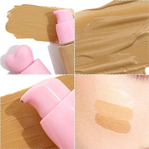 PRIVATE LABEL, 100 pcs Wholesale Luxury PREMIUM Quality Vegan, Cruelty Free 
Custom Cute Pink Heart Shaped Full Waterproof Coverage Long Lasting Matte SPF20 Liquid Foundation 30 Shades