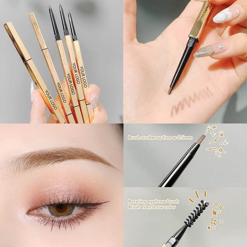 PRIVATE LABEL, 100pcs Wholesale Luxury PREMIUM Quality Vegan, Cruelty Free 
Gold Eyebrow Liner With Brush, Ultra Thin Waterproof Cream Brow Pencil 4 Shades