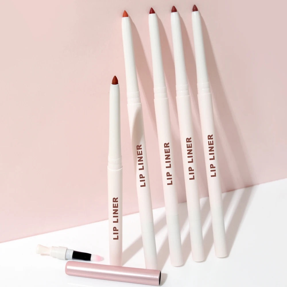 PRIVATE LABEL, 100pcs Wholesale Luxury PREMIUM Quality Vegan, Cruelty Waterproof White Retractable Creamy Lip Liner with Brush and Sharpener High Pigmented Lipliner Pencil