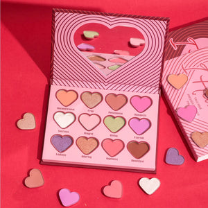 PRIVATE LABEL, 100pcs Wholesale Luxury PREMIUM Quality Vegan, Cute Pink High Pigmented Heart Palette with Mirror. 12 Shades.