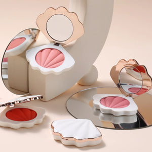 PRIVATE LABEL, 100 pcs Wholesale Luxury PREMIUM Quality Vegan, Cruelty Free, 
Custom Cute Pink/White and Gold Shell Cream Blusher, Single Compact Powder Blush. 5 Shades