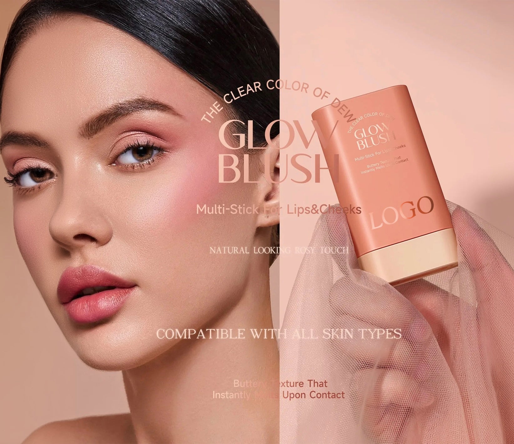 PRIVATE LABEL, 100pcs Wholesale Luxury PREMIUM Quality Vegan, Cruelty Free Rose Gold High Pigment Long Lasting Waterproof Cream Glow Blush Stick. 3 Shades