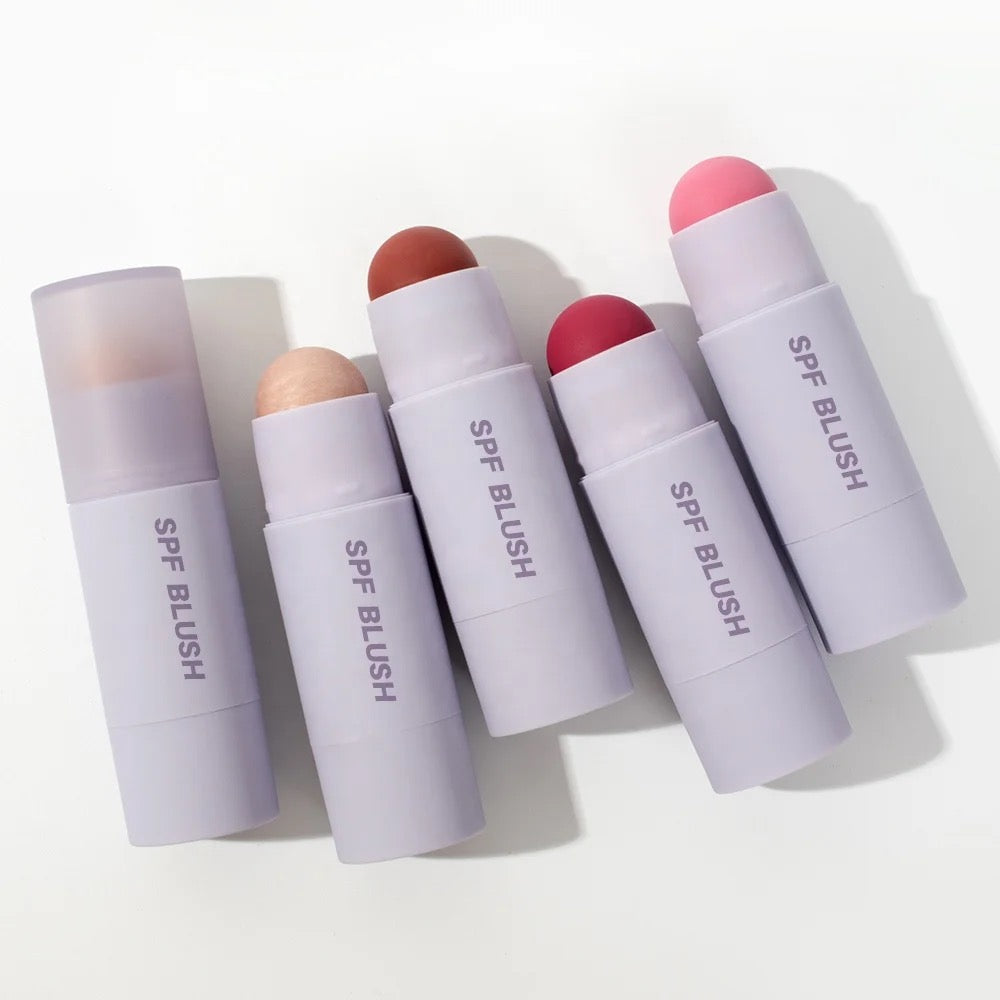 PRIVATE LABEL, 100pcs Wholesale Luxury PREMIUM Quality Vegan, Cruelty Free, Waterproof Purple Tube 3-in-1 SPF Peachy Cheek High Pigment Blush Sticks