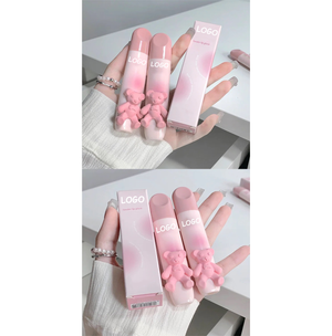 PRIVATE LABEL 100 Pcs Wholesale Luxury PREMIUM Quality Korean Cute Pink Bear Velvet Matte Long Lasting Liquid Lipstick