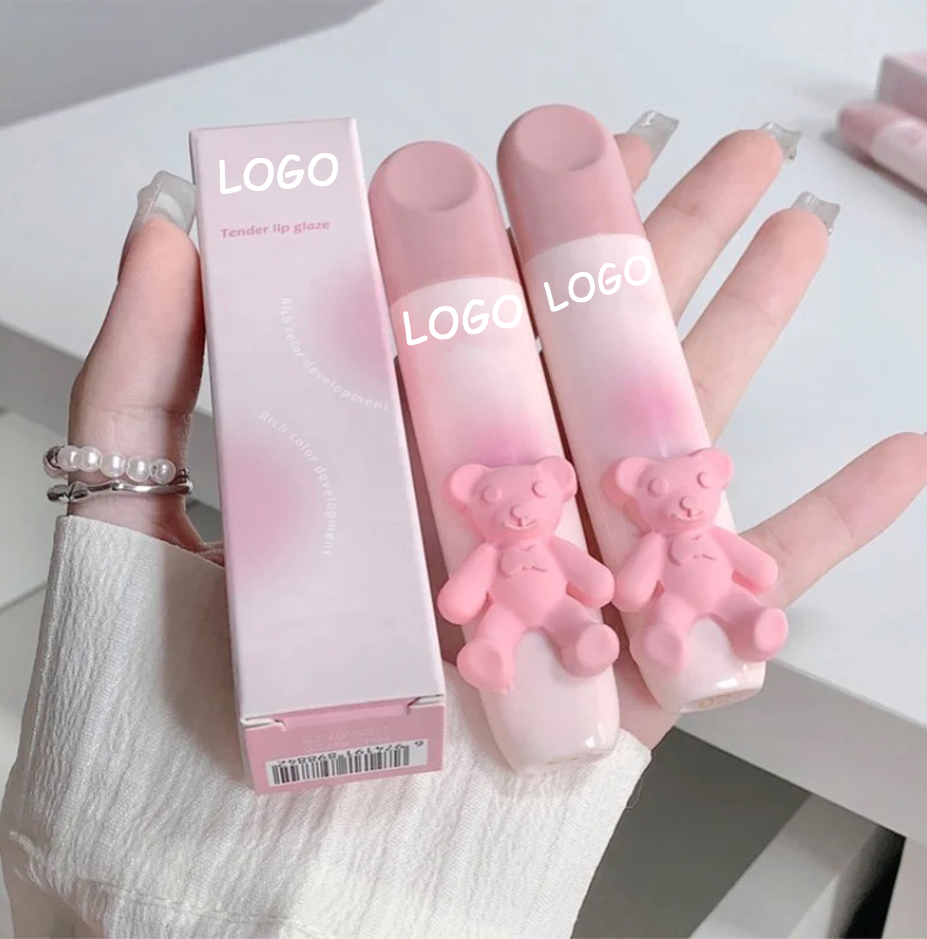 PRIVATE LABEL 100 Pcs Wholesale Luxury PREMIUM Quality Korean Cute Pink Bear Velvet Matte Long Lasting Liquid Lipstick