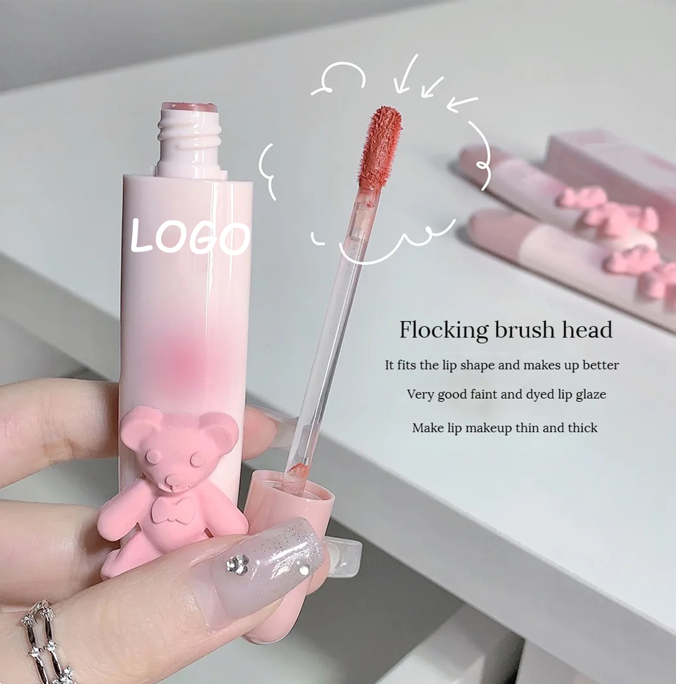 PRIVATE LABEL 100 Pcs Wholesale Luxury PREMIUM Quality Korean Cute Pink Bear Velvet Matte Long Lasting Liquid Lipstick