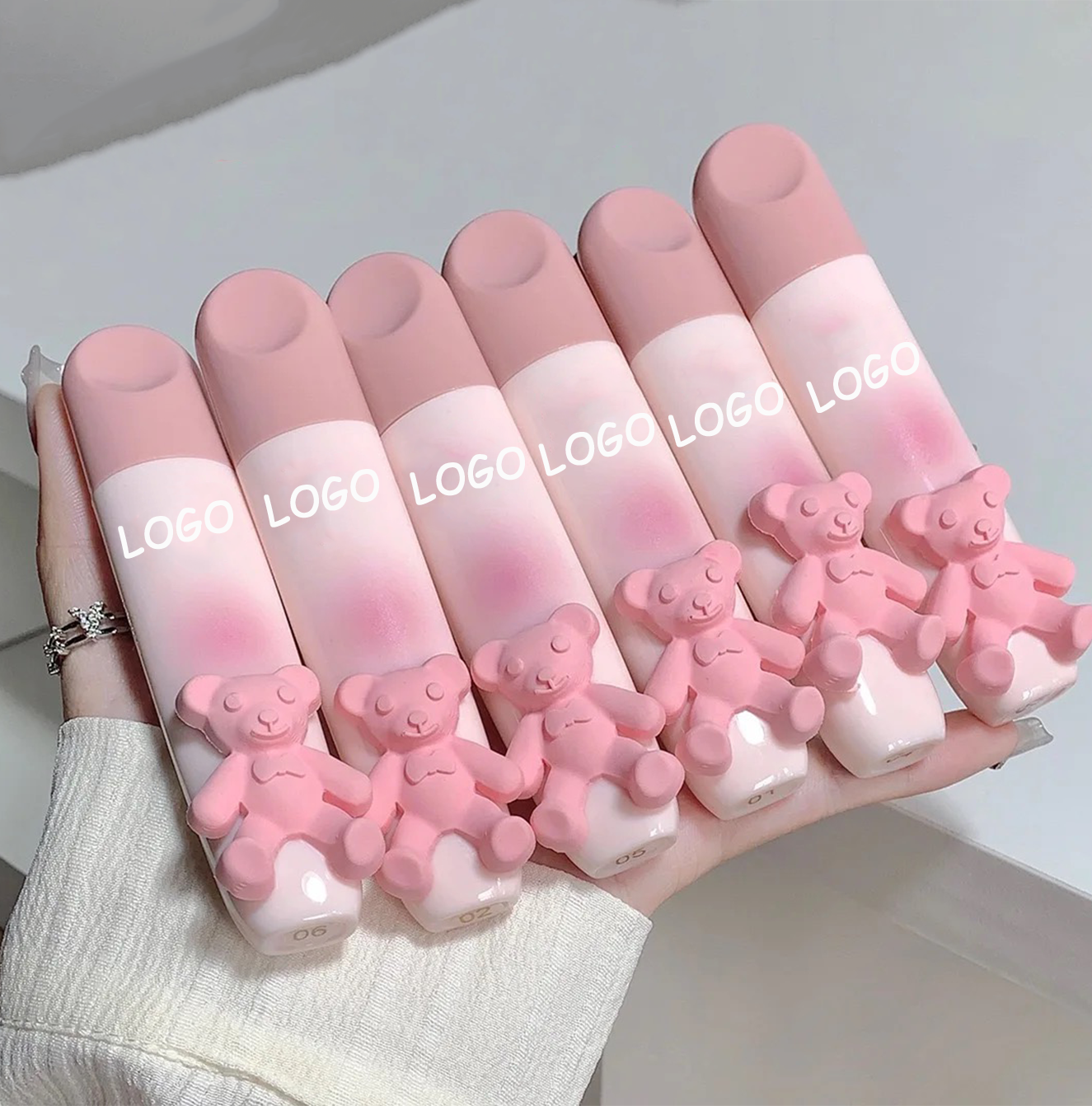 PRIVATE LABEL 100 Pcs Wholesale Luxury PREMIUM Quality Korean Cute Pink Bear Velvet Matte Long Lasting Liquid Lipstick