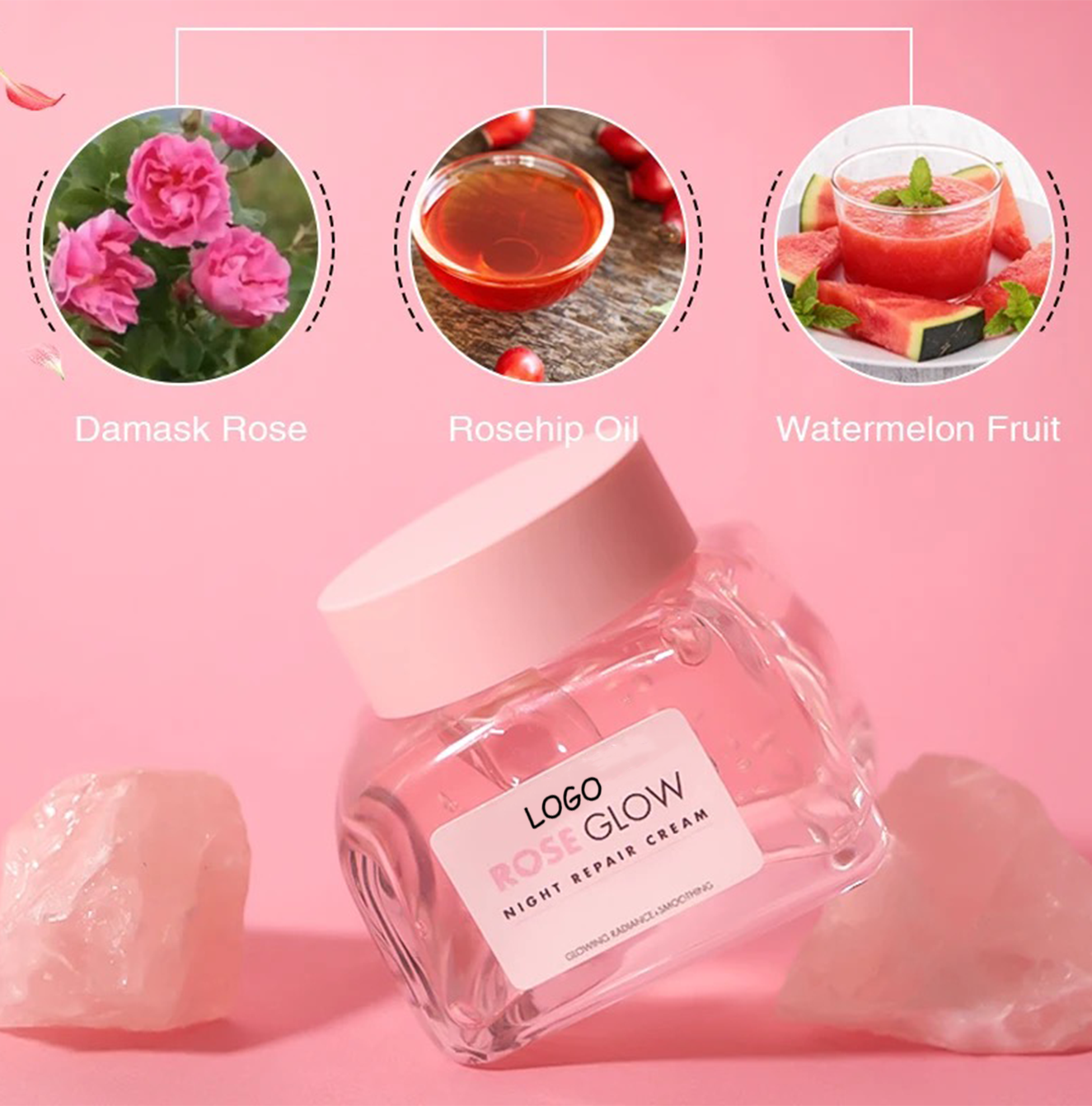 PRIVATE LABEL, Wholesale Luxury PREMIUM Quality Pre-Filled 200 Pcs Natural Rose Jelly Facial Sleeping Mask, Anti-aging Gel Mask