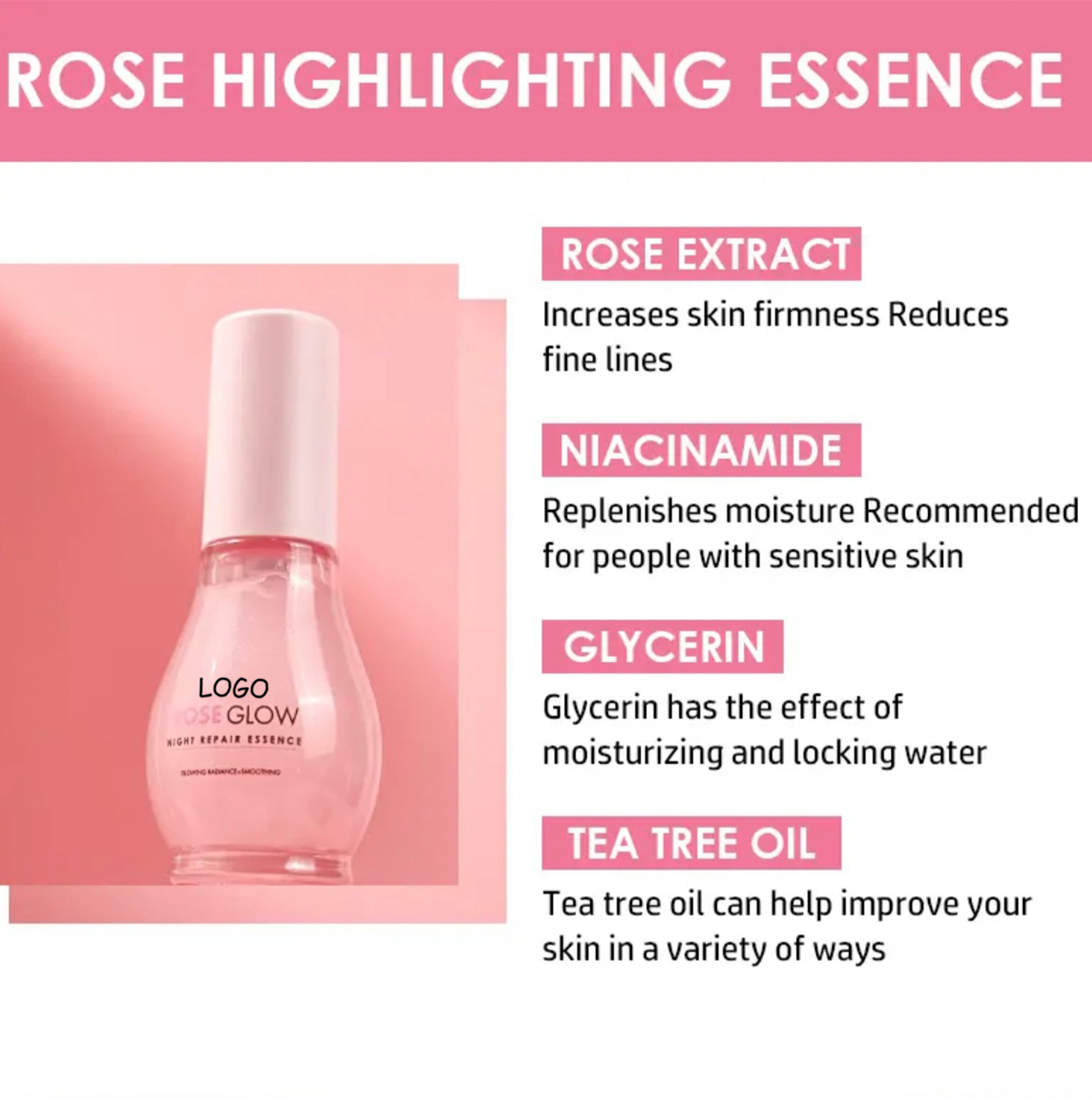 PRIVATE LABEL, Wholesale Luxury PREMIUM Quality Pre-Filled 300 Pcs Korean Hydrating Anti-aging Rose Facial Glowy Serum.