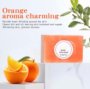 Wholesale 20 piece, 140g Natural Organic Skin Brightening/ Dark Spot Removing/Acne Clearing Kojic Acid Face Soap (Orange Scented/ Unscented)