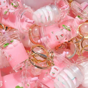 PRIVATE LABEL, 50 pcs Wholesale Luxury PREMIUM quality Custom Cute Honeycomb Lipgloss with Matching Peach Milk Keychain (4 Colours Mix)