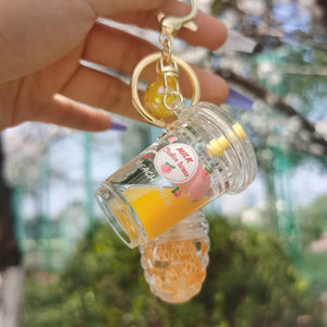 PRIVATE LABEL, 50 pcs Wholesale Luxury PREMIUM quality Custom Cute Honeycomb Lipgloss with Matching Peach Milk Keychain (4 Colours Mix)