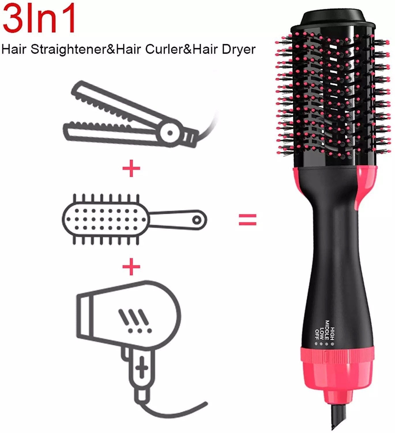 PRIVATE LABEL Wholesale Luxury PREMIUM quality Customizable 3-in-1 Hair Curling Brush/Blow-dryer/Straightener, Multifunctional Styler 300pcs