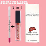PRIVATE LABEL, Wholesale Luxury PREMIUM quality Nude matte liquid lipstick with matching lip liners makeup set. 12 colours (Free Shipping)
