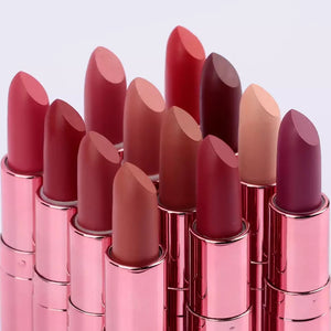 PRIVATE LABEL, Wholesale Luxury PREMIUM quality Rose Pink pre-filled Nude Velvet Lightweight Moist Waterproof Matte Lipstick. 14 Shades