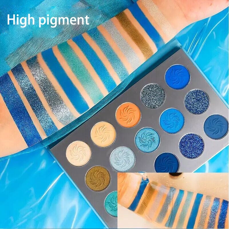PRIVATE LABEL, Wholesale PREMIUM 30 Piece Cosmetic Waterproof Winter Frosty Blue Vegan Eyeshadow Palettes, 15 Colours.