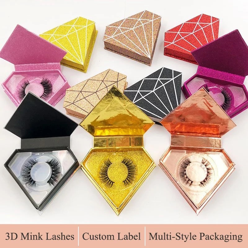 PRIVATE LABEL, Wholesale Luxury 50 piece PREMIUM Quality Diamond Case, Faux Mink EyeLashes Kits