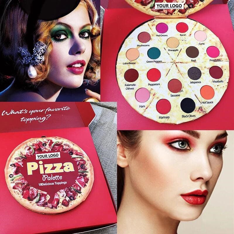 PRIVATE LABEL, 5000 pcs Wholesale Luxury PREMIUM quality Eyeshadow Vendor High Pigment Pressed Makeup, Pizza Theme (18 Shades)